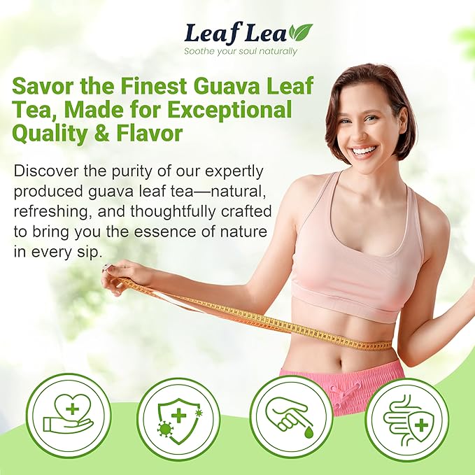 LeafLea 120 Guava Leaf Tea Bags, Premium Natural Herbal Tea, 100% Hojas De Guayaba, Caffeine-Free, Non-GMO, Supports Digestion & Immune Health, Packed with Natural Goodness