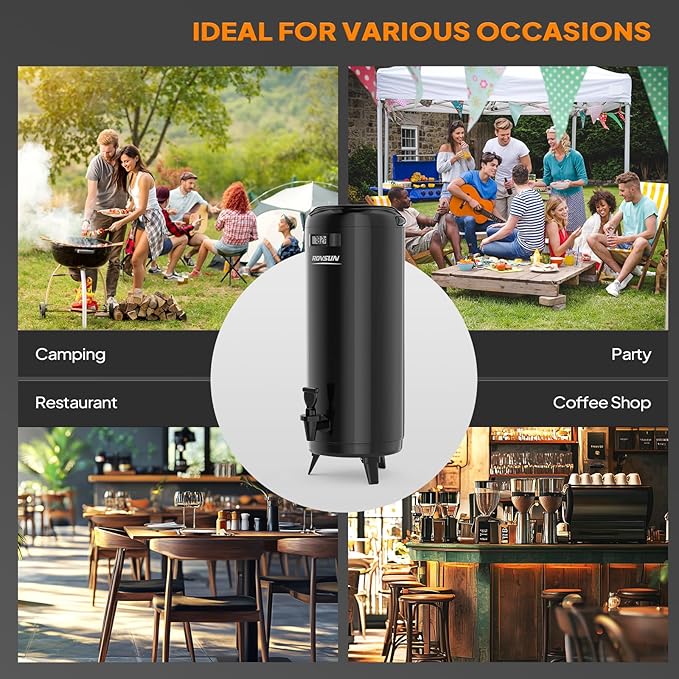 ROVSUN 4.8 Gallon Insulated Beverage Dispenser, Stainless Steel Hot and Cold Drink Dispenser, Ice and Hot Drink Server w/Spigot, Hot and Cold Beverage Server for Coffee, Tea, Milk & Juice