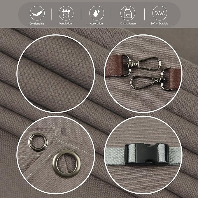 10 Pack Kitchen Apron, Work Apron, Canvas, Multiple Pockets, Gardening, Painting, BBQ, Artist, Carpenter, Sizes M to XXL, Dark Gray