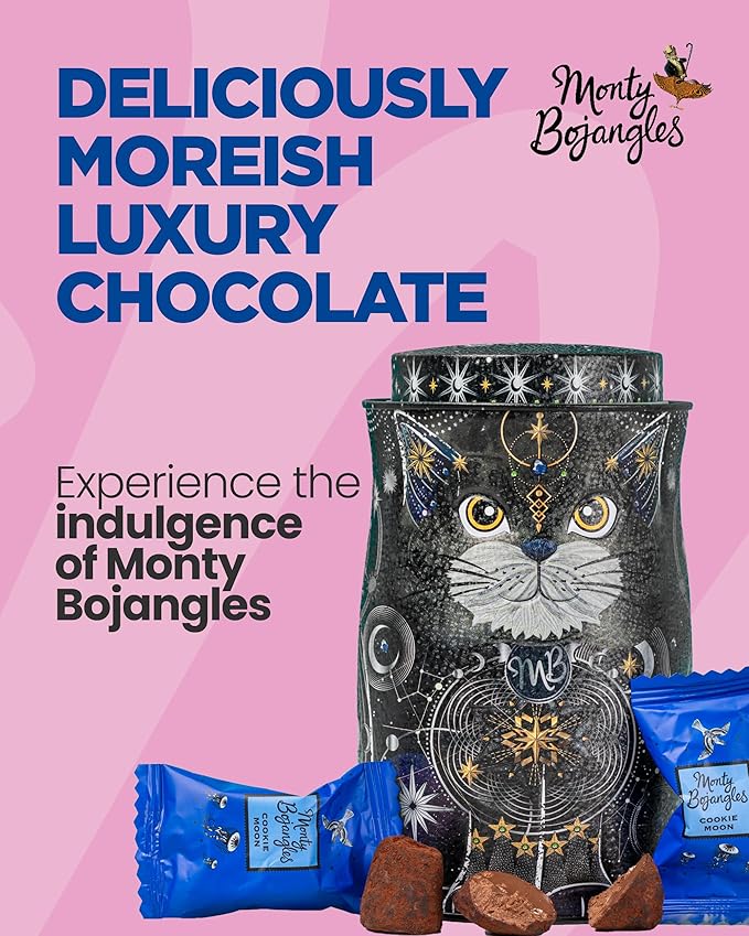 Monty Bojangles Cocoa Dusted Chocolate Truffles Cat Tin (Fire Dancer - 4.7oz) Orange Angelical Flavored Luxury Chocolatey Truffles - Collectable Cat Tin, Chocolate Gift Box With Bespoke Design