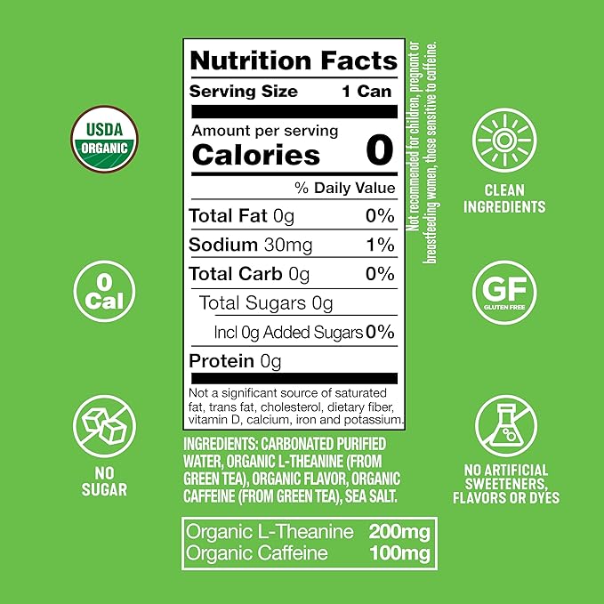 ARDOR Sparkling Water with 100mg Natural Caffeine & 200mg L-Theanine from Organic Green Tea for Smooth Energy & Focus | No Sugar, 0 Calories | Vegan, Gluten-Free | Mexican Lime - 12 Ct