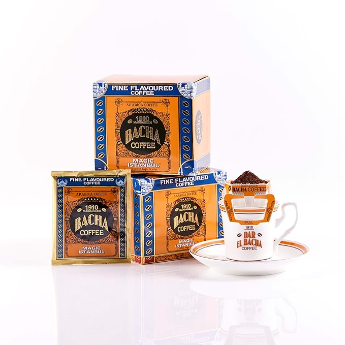 Bacha Coffee | Magic Istanbul Fi Flavoured, 100% Arabica Specialty Coffee, 12 Coffee Drip Bags, Gift Box