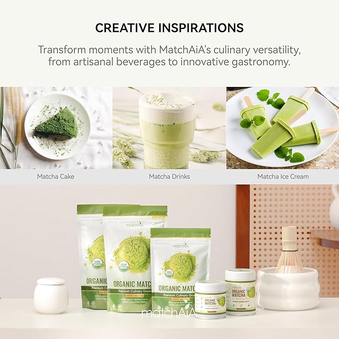 MatchAiA Organic Ceremonial Matcha Green Tea Powder - Premium Ceremonial Grade, First Spring Harvest, USDA Certified, 100% Pure - Sugar Free, Gluten Free (60g / 2.1oz Tin)
