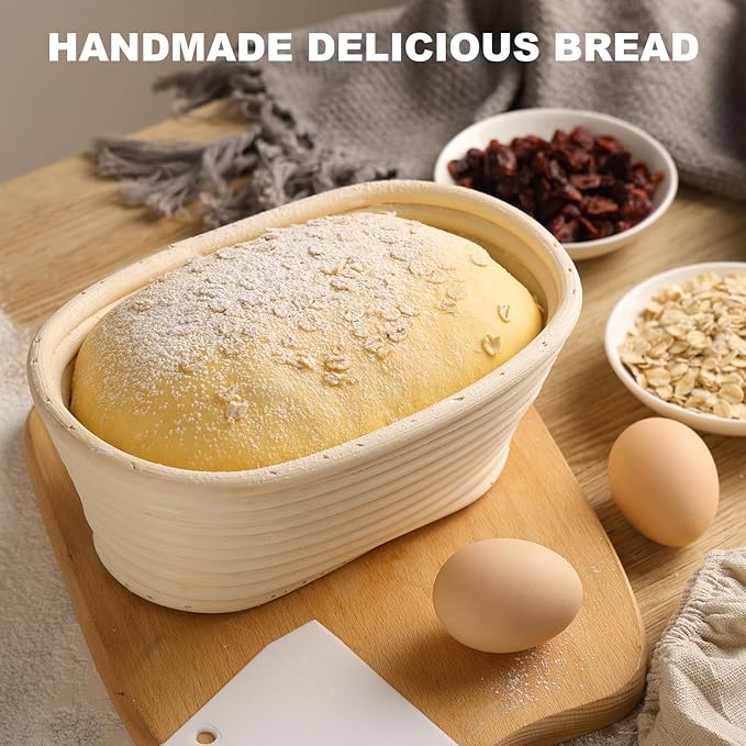 Banneton Bread Proofing Basket - Banneton Basket Set of 4 Pack 10 inch Oval Sourdough Proofing Basket with Liner - Handmade Rattan Proofing Rising Bowl for Artisan Bread Making Baking Supplies