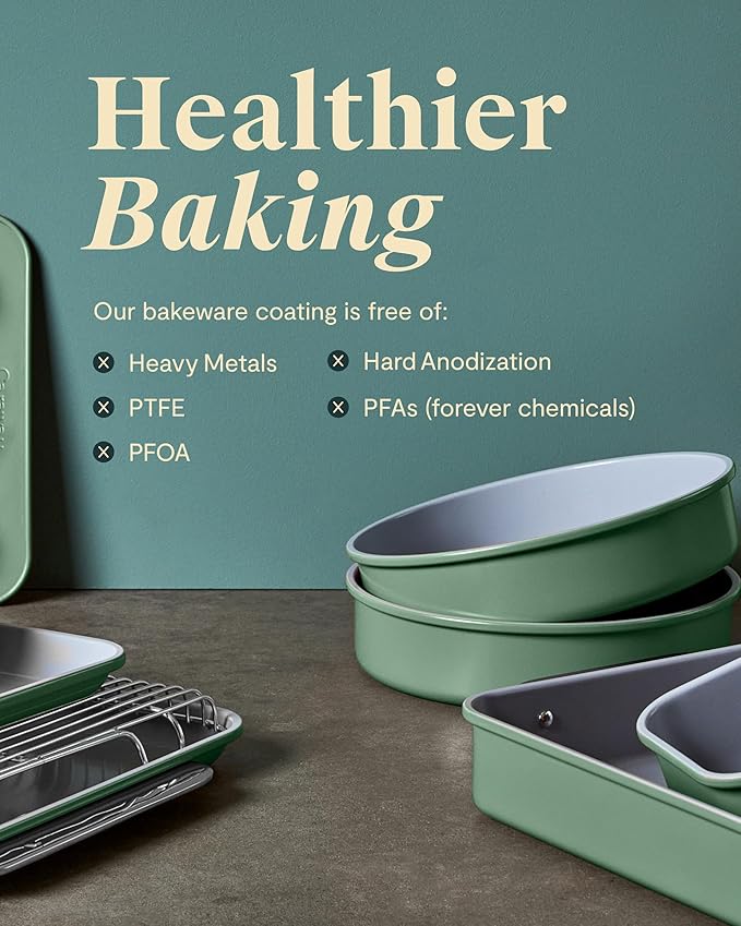 Caraway Nonstick Ceramic Bakeware Set (11 Pieces) - Baking Sheets, Assorted Baking Pans, Cooling Rack, & Storage - Aluminized Steel Body - Non Toxic, PTFE & PFOA Free - Slate
