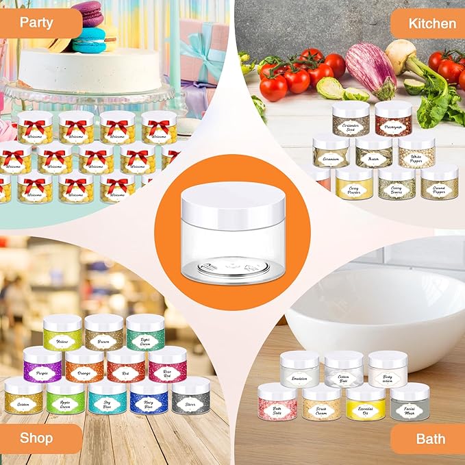 72 Pcs Plastic Jars, 4 OZ Plastic Jars with White Lids Round Clear Storage Containers Jar Leak Proof Slime Containers with Lids for Travel Refillable Slime Storage Jar for Beauty Product