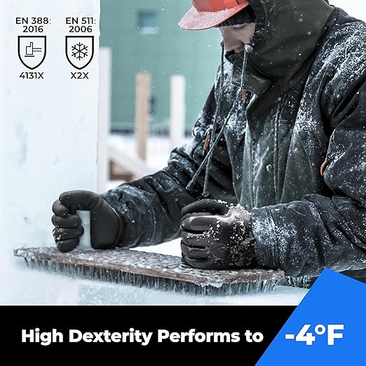 Waterproof Gloves for Men and Women, Freezer Gloves with Grip, Double Nitrile Dipped for Extreme Oil Repellent, for Construction, Mechanics, Mining, Plumbing, Black, X-Large