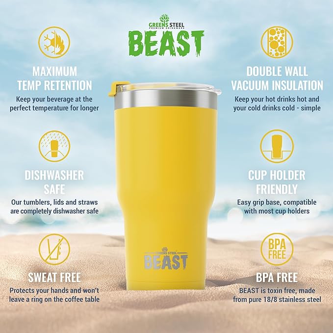 Beast 20 oz Tumbler Stainless Steel Vacuum Insulated Coffee Ice Cup Double Wall Travel Flask (Lemon)
