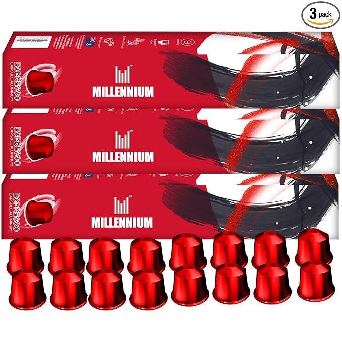 Prince Caffe Espresso Pods –Millennium Intensity 9, Medium-Dark Roast, The Espresso Coffee Pods Are Compatible with Nespresso Original Line Machines, 30 Count (3 x 10 Capsules) Premium Quality Coffee Capsules.