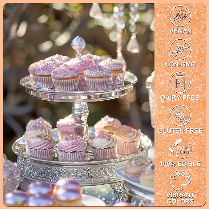 Orange Edible Glitter - 5g Food Grade Cake Decorating Shimmering Glitter, Edible Sprinkle Luster Dust for Drinks, Chocolates, Fondant, Strawberries, Cupcakes, Candy, Cookie - Vegan