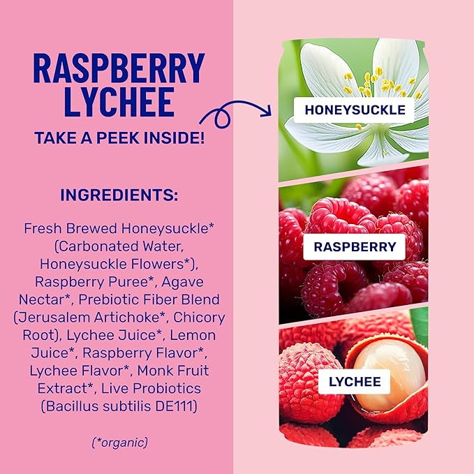 NEW! wildwonder Sparkling Probiotic Drink 12pk, For Gut Health & Immune Support, Raspberry Lychee, 5g Prebiotic Fiber, Live Probiotics, Organic, Vegan, Low Sugar, 12 Pack, 12oz Can, Seen on Shark Tank