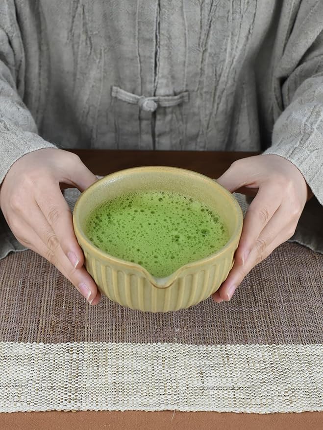 Artcome Matcha Bowl Set with Pouring Spout - Ceramic Matcha Bowl, Bamboo Whisk, Whisk Holder, Tea Scoop - Complete Traditional Japanese Tea Ceremony Kit for Home & Office - Ideal for Gift