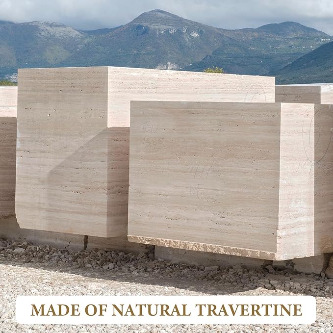 Koville Natural Travertine Marble Cutting Board for Kitchen Counter, 12" x 8" Real Stone Slab Marble Cheese Board for Home Decor, Stone Pastry Boards Bathroom Perfume Tray Candle Plate