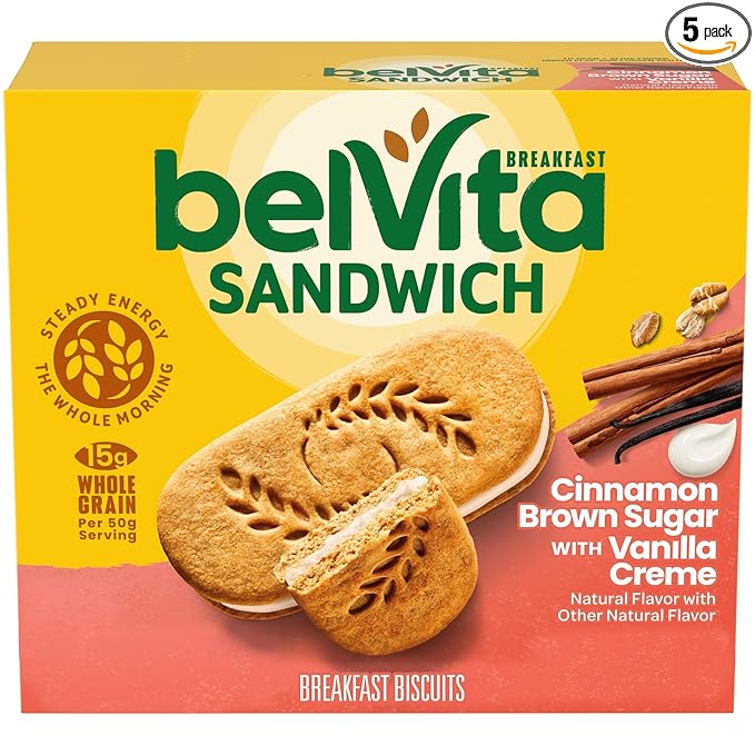 belVita Breakfast Biscuit Sandwiches, Cinnamon Brown Sugar & Vanilla Creme Flavor, 5 Packs (2 Biscuit Sandwiches Per Pack),5 Count(Pack of 1)