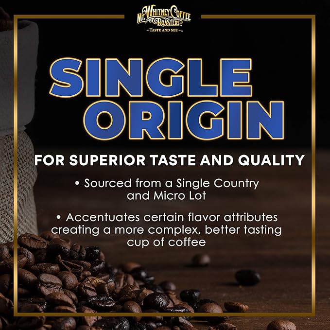 Mt. Whitney Colombia Monte Sierra Organic Single Origin, Medium Dark Roast, Smooth Full Flavored, Low Acid Coffee (Ground, 12 Oz)