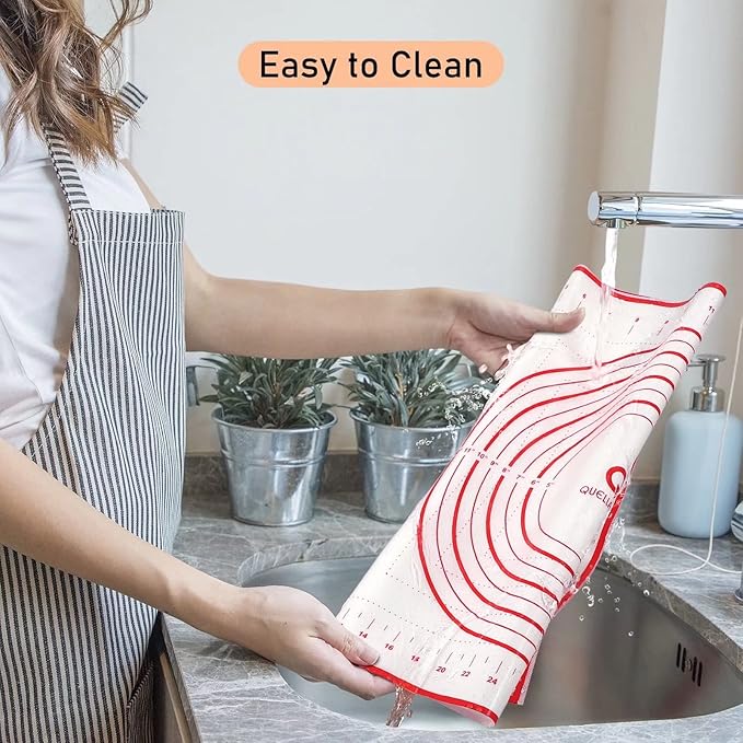 Extra Large Silicone Pastry Mat, Baking Mat with Measurement for Fondant, Rolling Dough, Pie Crust, Pizza and Cookies, Counter Mat/Kneading Matts, Red, 24" x 32"