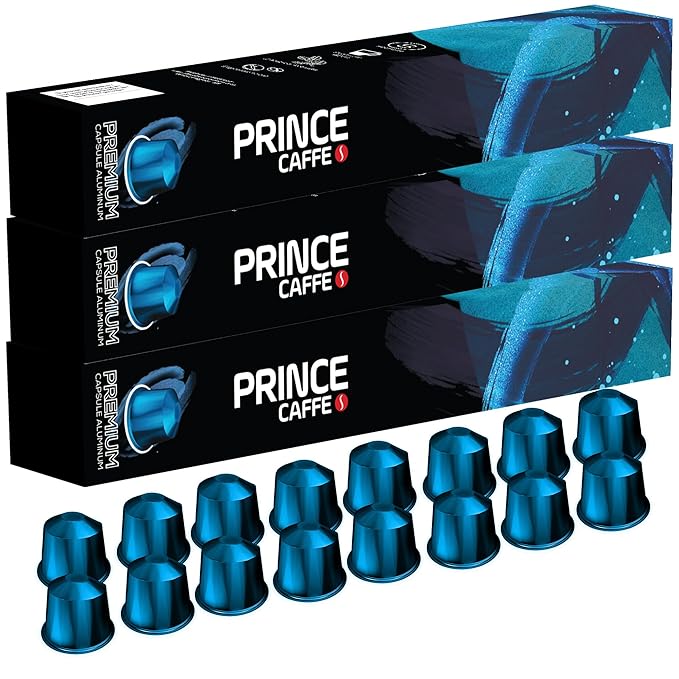 Prince Caffe Espresso Pods – Premium Intensity 8, Medium-Dark Roast, The Espresso Coffee Pods Are Compatible with Nespresso Original Line Machines, 30 Count (3 x 10 Capsules) Premium Quality Coffee Capsules.