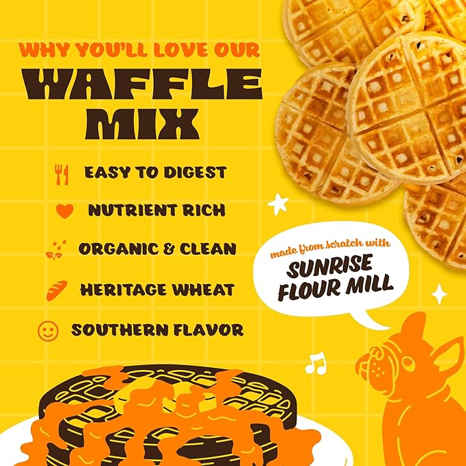 Sunrise Flour Mill Big & Baked Waffle Mix | 2 LB | Organic Heritage Wheat | Light, Crisp & Flavorful | Easier to Digest than Modern Wheat | No Artificial Ingredients | Non-Aluminum Baking Powder