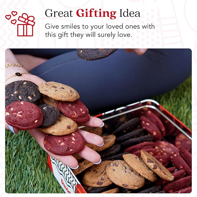 David's Cookies Freshly Baked Melt In Your Mouth Assorted Mini Cookies with Chocolate Chip, Chocolate & White Chocolate Chip & Red Velvet Cookies (Assorted Mini Cookies in Regular Tin - 1Lb)