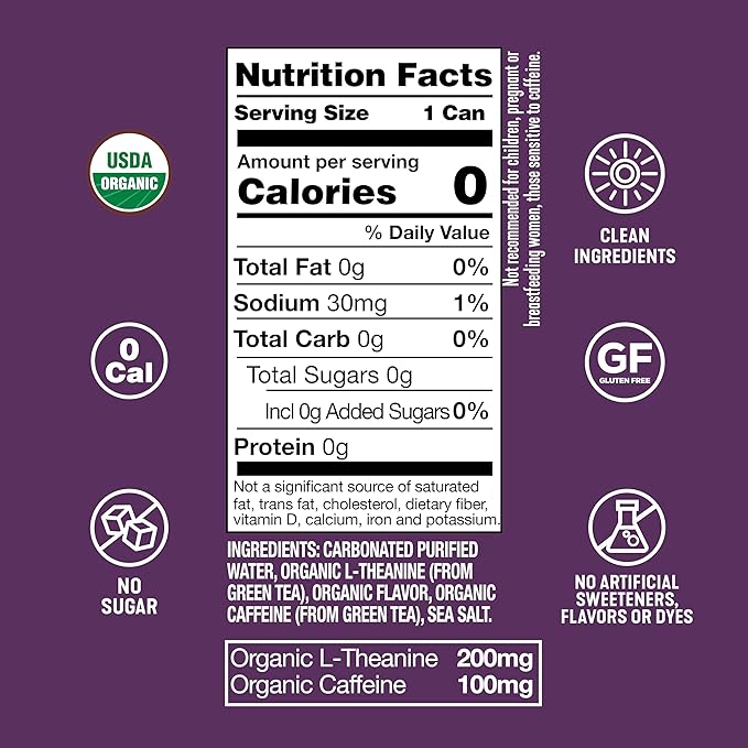 ARDOR ENERGY Sparkling Water with 100mg Natural Caffeine & 200mg L-Theanine from Organic Green Tea for Smooth Energy & Focus | Healthy Energy Drink | No Sugar, Zero Calories, Vegan, Gluten-Free | Vanilla Blackberry (Pack of 12, 12oz cans)