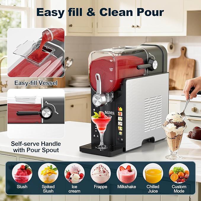 SLUSHi Professional Frozen Drink Maker with No Ice Needed, Slushie Machine for Home with 6 Preset Programs for Margaritas, Frappés, Milk Shake and More, upgrade LED Display, Auto Clean, 6 Modes