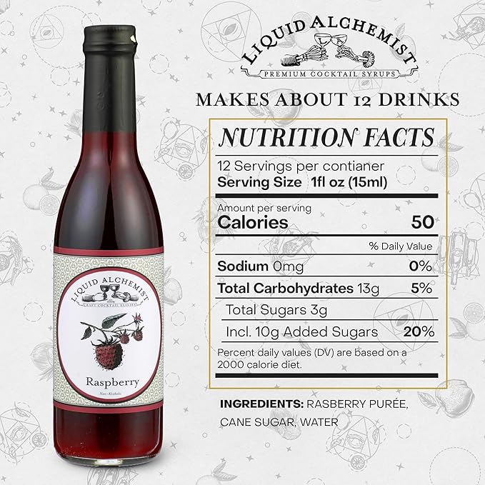 Liquid Alchemist Raspberry Syrup for Drinks - Real Ingredients Make the Perfect Summer Cocktail or Margarita Mix - Our Raspberry Cocktail Syrup is Non-GMO & Vegan (12 oz)