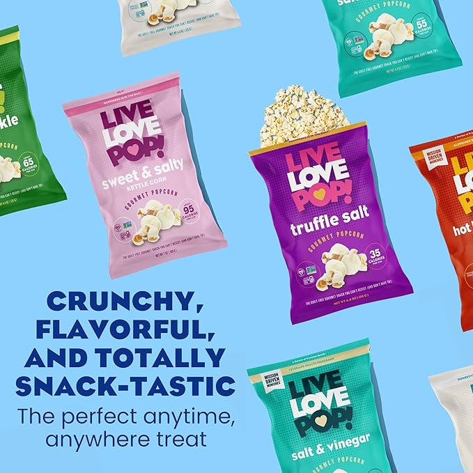 Live Love Pop Variety Pack Flavored Gourmet Popcorn (Pack of 6), Healthy Snack, Gluten Free, Vegan & Non-GMO, Mission Driven Munchies