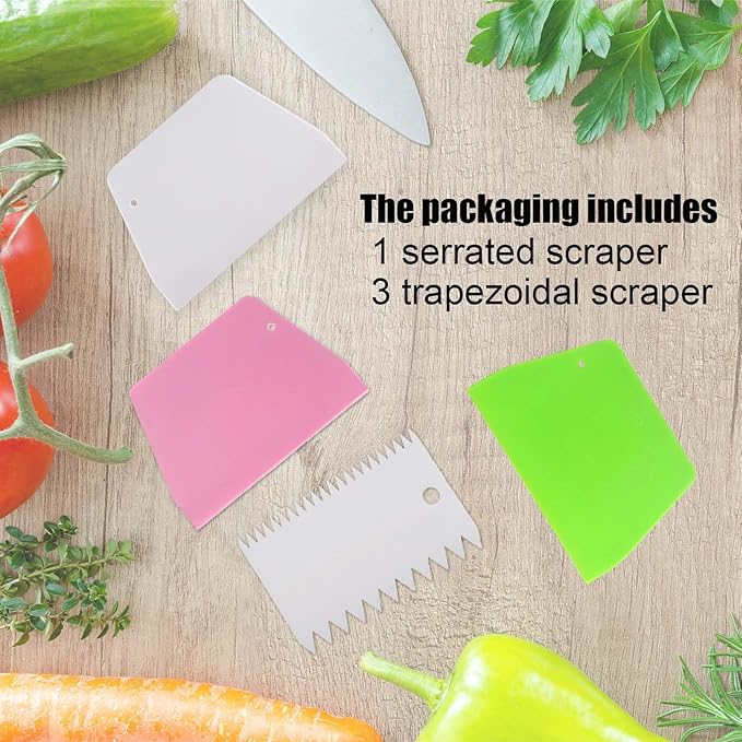 Dough Scraper Plastic Bench Scraper, Dough Scraper Tool Dough Cutter, Flexible Bench Scraper for Making Bread Pizza, 4 PCS