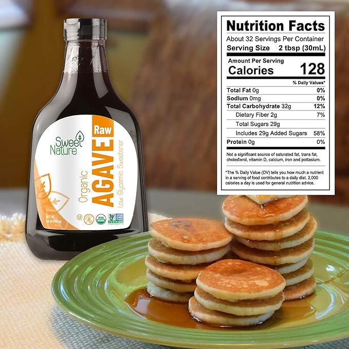 Sweet Nature Raw Agave Nectar Sweetener - Honey & Sugar Substitute for Diabetics - Natural, Organic, Kosher, Low Glycemic Liquid Sweetener (46oz)