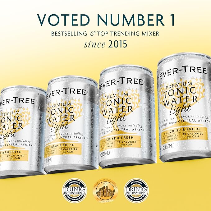 Fever-Tree Light Tonic Water - Premium Mixer - Refreshing Beverage for Cocktails & Mocktails. Naturally Sourced Ingredients, No Artificial Sweeteners or Colors - 5.1 Fl Oz Cans -Pack of 8