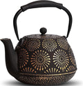 Cast Iron Teapot, 40oz Tea Kettle with Infuser for Stove Top, Sakura Design Japanese Tea Pot for Tea&Coffee Coated with Enameled Interior, Silicone Handle 1200ml black