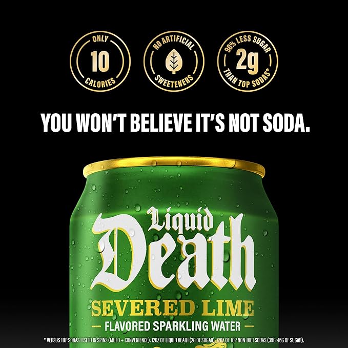 Liquid Death, Severed Lime, Soda-Flavored Sparkling Water, 12-Pack (12oz Cans), Low Sugar, Huge Flavor & No Artificial Sweeteners
