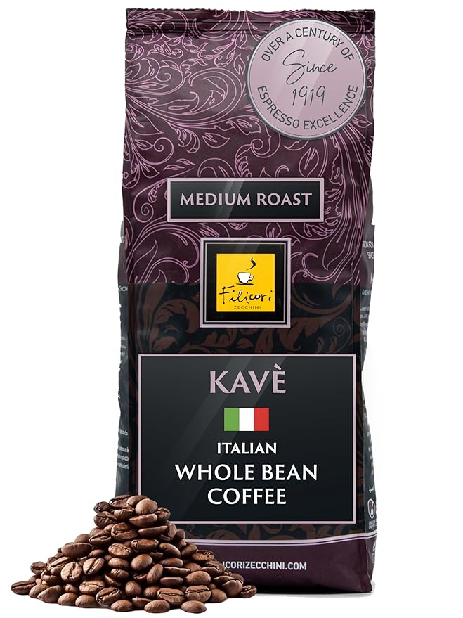 Filicori Zecchini Italian Espresso Beans – Whole Bean Coffee Medium Roast Arabica & Robusta Blend – Low Acidity, Slow Roasted – Kavè 2.2lb Bag