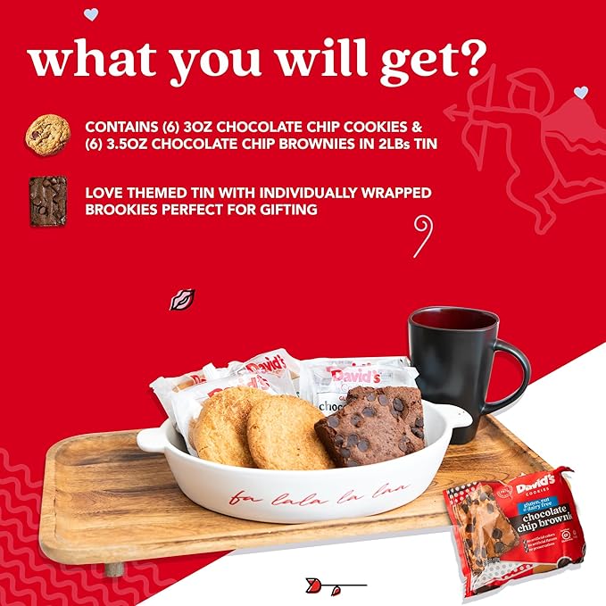 David’s Cookies Gluten-Free Assorted Cookies and Brownies 2Lbs - Comes In A Beautiful Love-Themed Tin Gift Box – Delicious Gourmet Food Gift For Loved Ones, Friends And Family