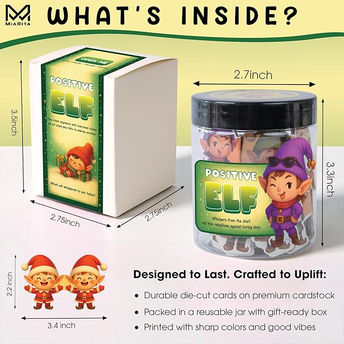Positive Christmas Elf Jar – 60 Funny Emotional Support Jar, for Kids, Tweens, Teens, Women, Coworkers, Teachers, Sisters, Friends – Christmas Stocking Stuffer for Teens, Tweens, Kids