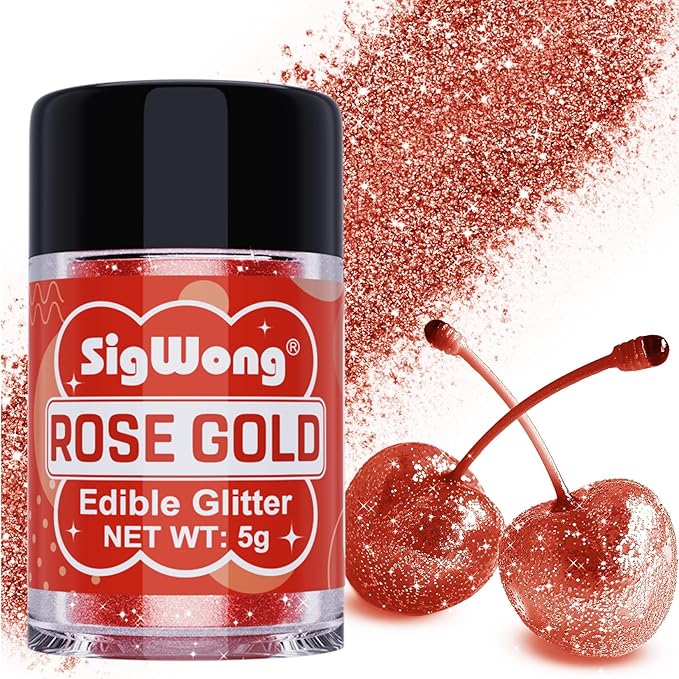 Rose Gold Edible Glitter - 5g Food Grade Cake Decorating Shimmering Glitter, Edible Sprinkle Luster Dust for Drinks, Chocolates, Fondant, Strawberries, Cupcakes, Candy, Cookie - Vegan