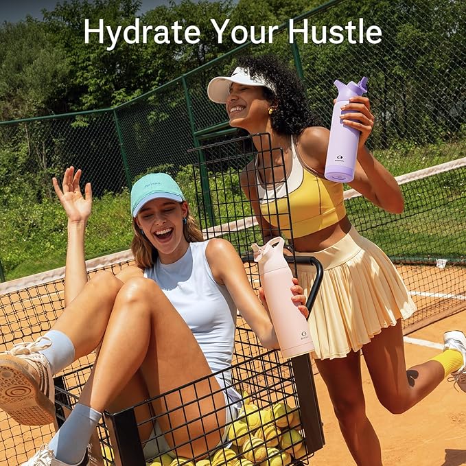 Insulated Water Bottle with Straw - Encool Stainless Steel Water Bottle, Reusable Leakproof and BPA-Free for Sports, Travel, Cold for 24 Hours, 24 oz, Cotton Candy