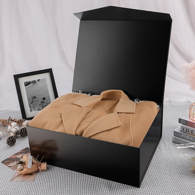 19.2x15.8x7 Inches, Extra Large Gift Box with Lid, Groomsman Proposal Box with Magnetic Closure, Giant Gift Box for Clothes and Large Gifts (Glossy Black)