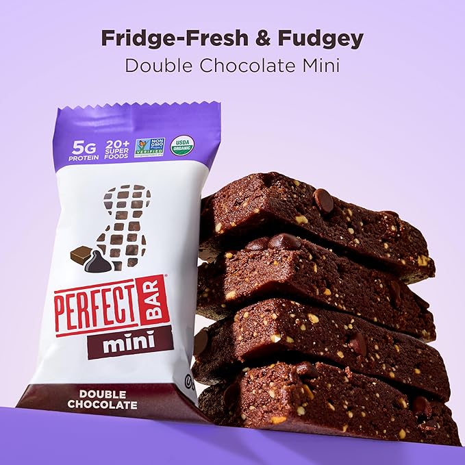 Perfect Bar Mini, Double Chocolate Protein Bar, Protein Snack, Snack Bar, Organic, Gluten Free, Soy Free, Non GMO, No Sugar Alcohols, .88 Ounce Bar, 24 Count