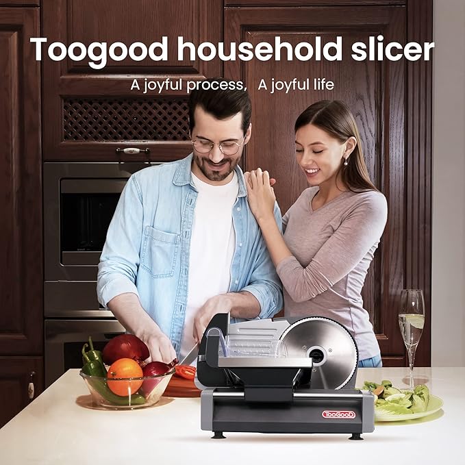 TooGood Meat Slicer for Home, Electric Food Slicer with 7.5" Stainless Steel Blade, 1/4 HP, 0-15mm Adjustable Thickness, Deli Food Slicer Machine for Meat, Bread, Fruit, Cheese