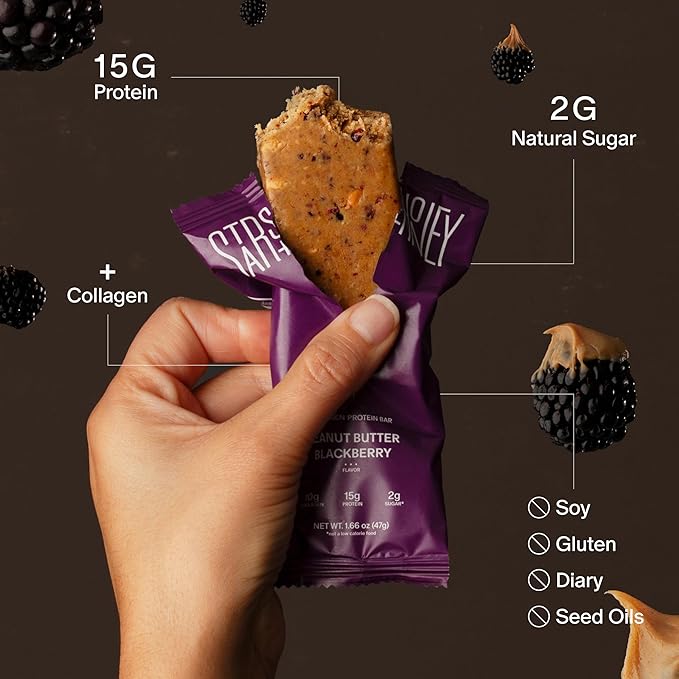 Stars + Honey Protein Bars- Peanut Butter Blackberry,15g Protein, 2g Sugar, w/Collagen Keto Friendly Snack - Gluten, Dairy, & Soy Free - High-Protein Snacks for Energy & Recovery-10 pack