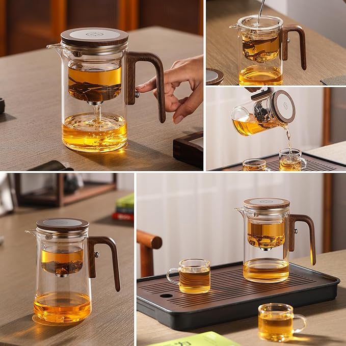 Enchanti Tea Pot, Magic Glass Teapot with Strainer,Magnetic Water Separation with Infuser -600ML/20.3oz