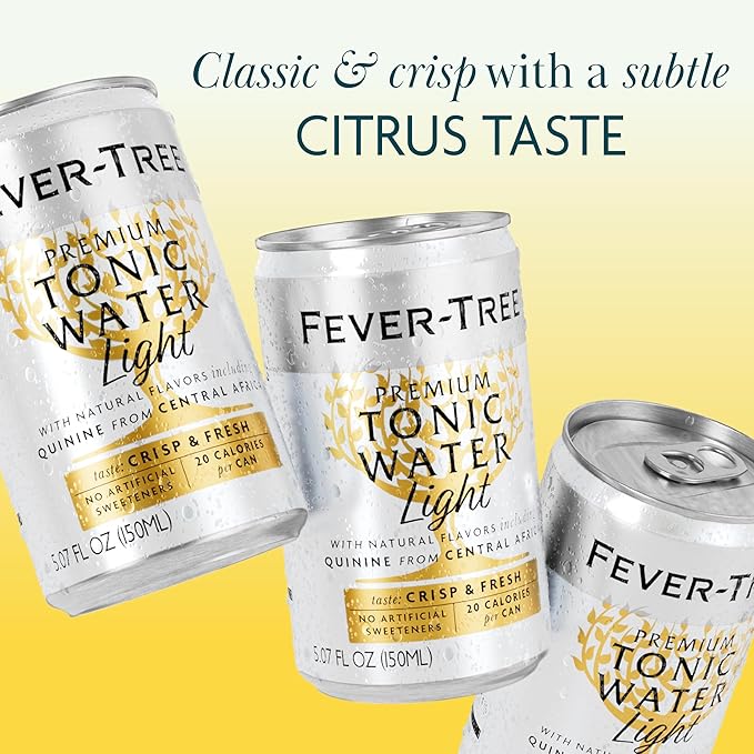 Fever-Tree Light Tonic Water - Premium Mixer - Refreshing Beverage for Cocktails & Mocktails. Naturally Sourced Ingredients, No Artificial Sweeteners or Colors - 5.1 Fl Oz Cans -Pack of 8