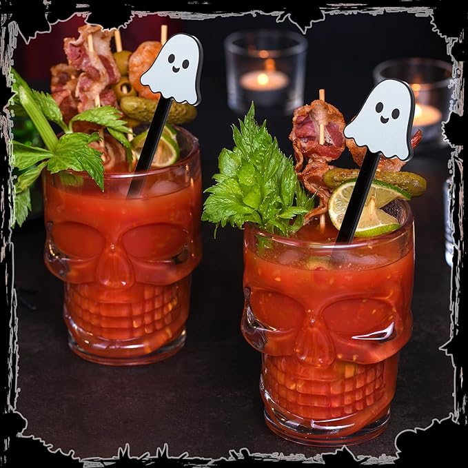 Remerry 18 Pcs Halloween Swizzle Sticks 6.7 Inches Halloween Reusable Stir Sticks Acrylic Drink Stirrers Ghost Cocktail Coffee Stirrers Bulk for Coffee Bar Cocktail Milk Party Decor(Ghost)