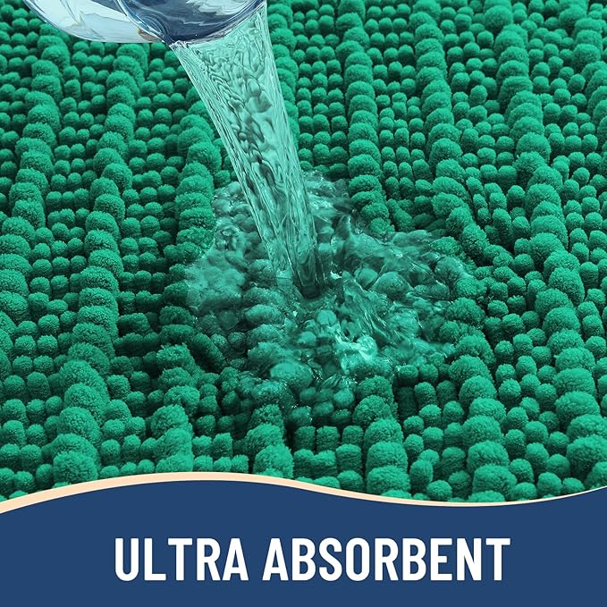Arotive Luxury Chenille Bathroom Rug Mat, Extra Soft Thick Absorbent Shaggy Bath Rugs, Non-Slip Machine Wash Dry, Plush Bath Mats for Bathroom, Shower and Tub, 36x24, Emerald