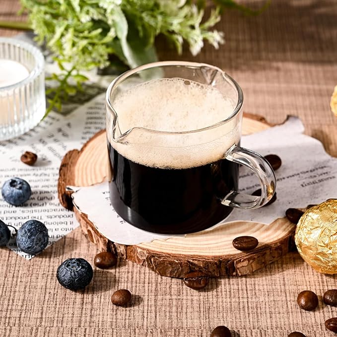 2PCS Espresso Shot Glasses Cup,75ML/2.5OZ Double Spouts Glass Coffe Cup with Handle (Clear)