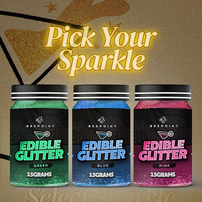 BeePoint Green Edible Glitter for Drinks 15g - Food Grade, Vibrant Color Shimmer Powdered Dust for Drinks, Cocktails, Cake Decorating, Baking, Chocolates, Candy, Sweets, & Cookies - Vegan & Gluten Free