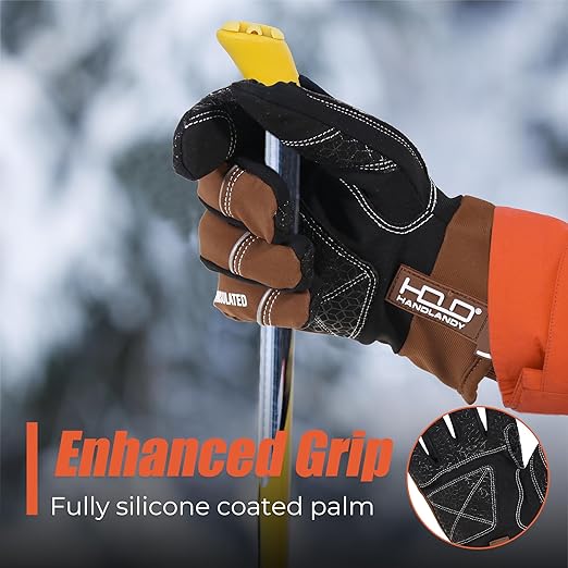 HANDLANDY Winter Insulated Work Gloves, 3M Thinsulate Thermal Water-Resistant Gloves for Men Women Touch Screen, Warm Ski Snowboard Cold Weather Gloves (Brown, 2X-Large)