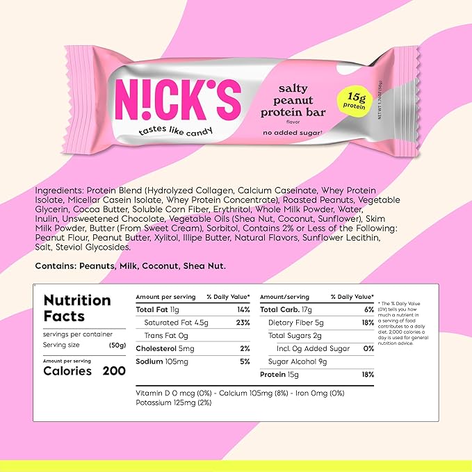 NICKS Protein Bars Chocolate Peanut | 15g protein | 200 calories | Low Carb Keto Friendly Snacks No Added Sugar (Multipack 12 bars x 50g)