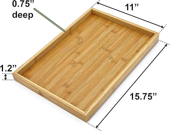 Bam & Boo - Natural Bamboo Serving Tray Modern Rectangular - for Food, Drinks, Decor, Vanity in Home, Kitchen, Bathroom, Coffee Table, Bed(X-Large, 15.75” x 11" x 1.2")